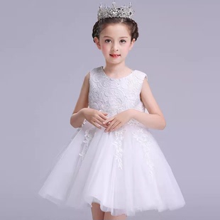 女童生日公主裙夏季儿童礼服白色纱裙女孩花童礼服幼儿园毕业服装