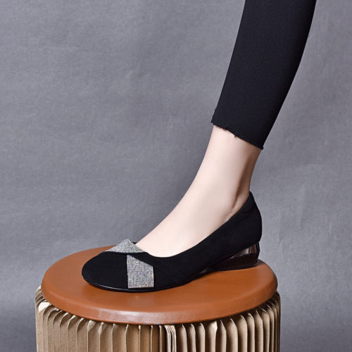 Round headed rhinestone shallow mouth loafers for women女鞋
