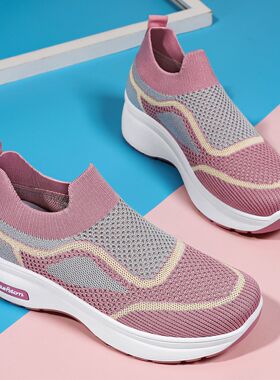 Women's thick soled casual fly woven breathable mesh shoes
