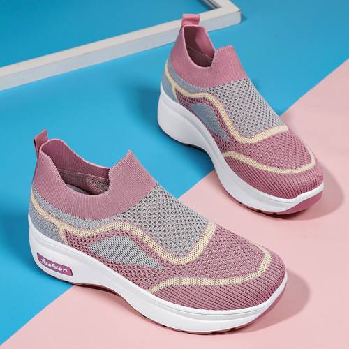 Women's thick soled casual fly woven breathable mesh shoes