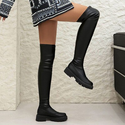 Women plus size sexy knee high stretch boots女大码过膝弹力靴