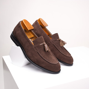 Casual men's suede loafers流苏休闲男皮鞋懒人一脚蹬英伦风磨砂