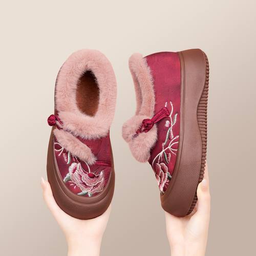 Cotton shoes embroidered snow boots for women mother's shoes