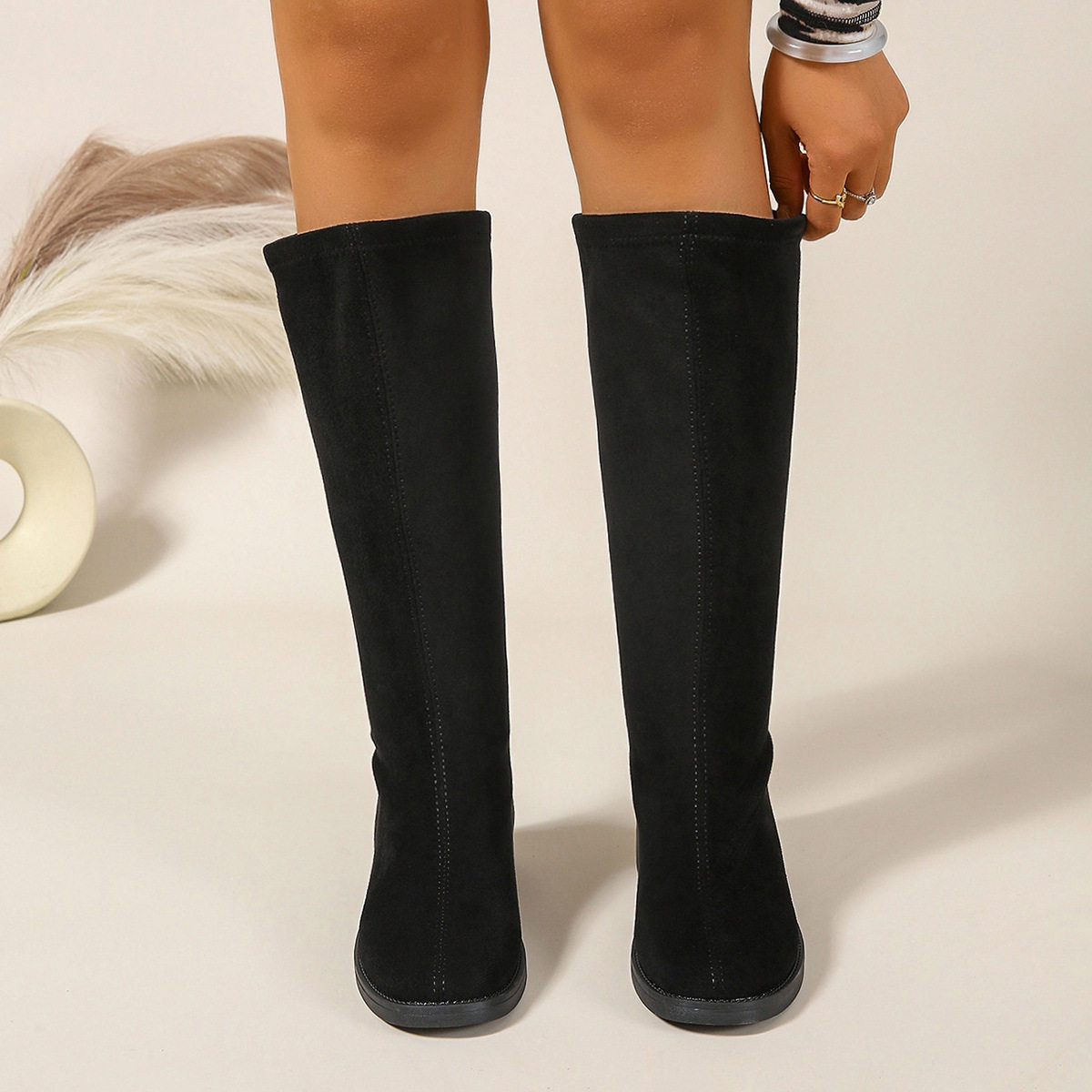 Women long boots with thick heels knight boots in large size