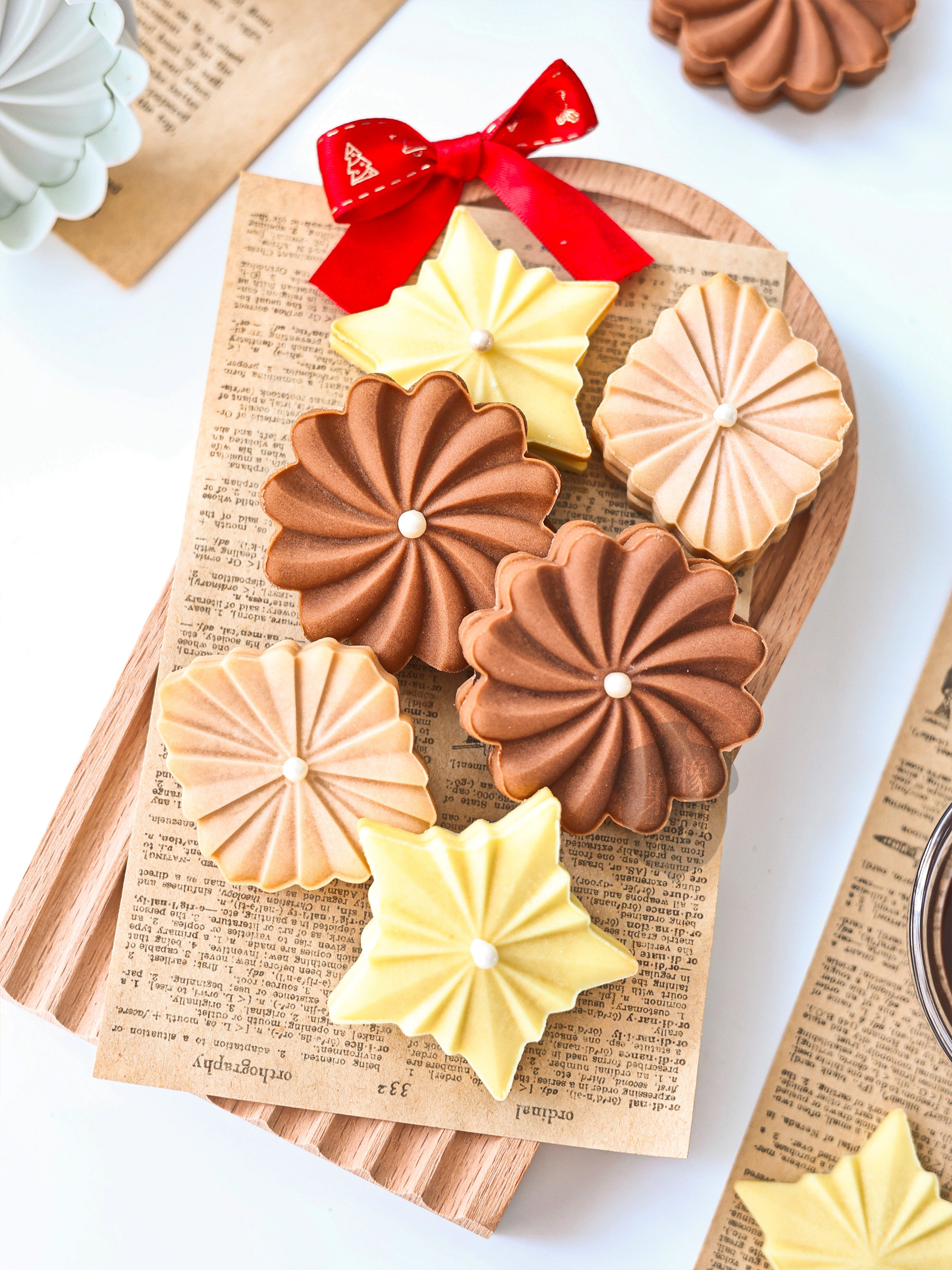 橡树果子北欧风圣诞挂坠饼干模五角星3D立体波纹圣诞节配件曲奇模