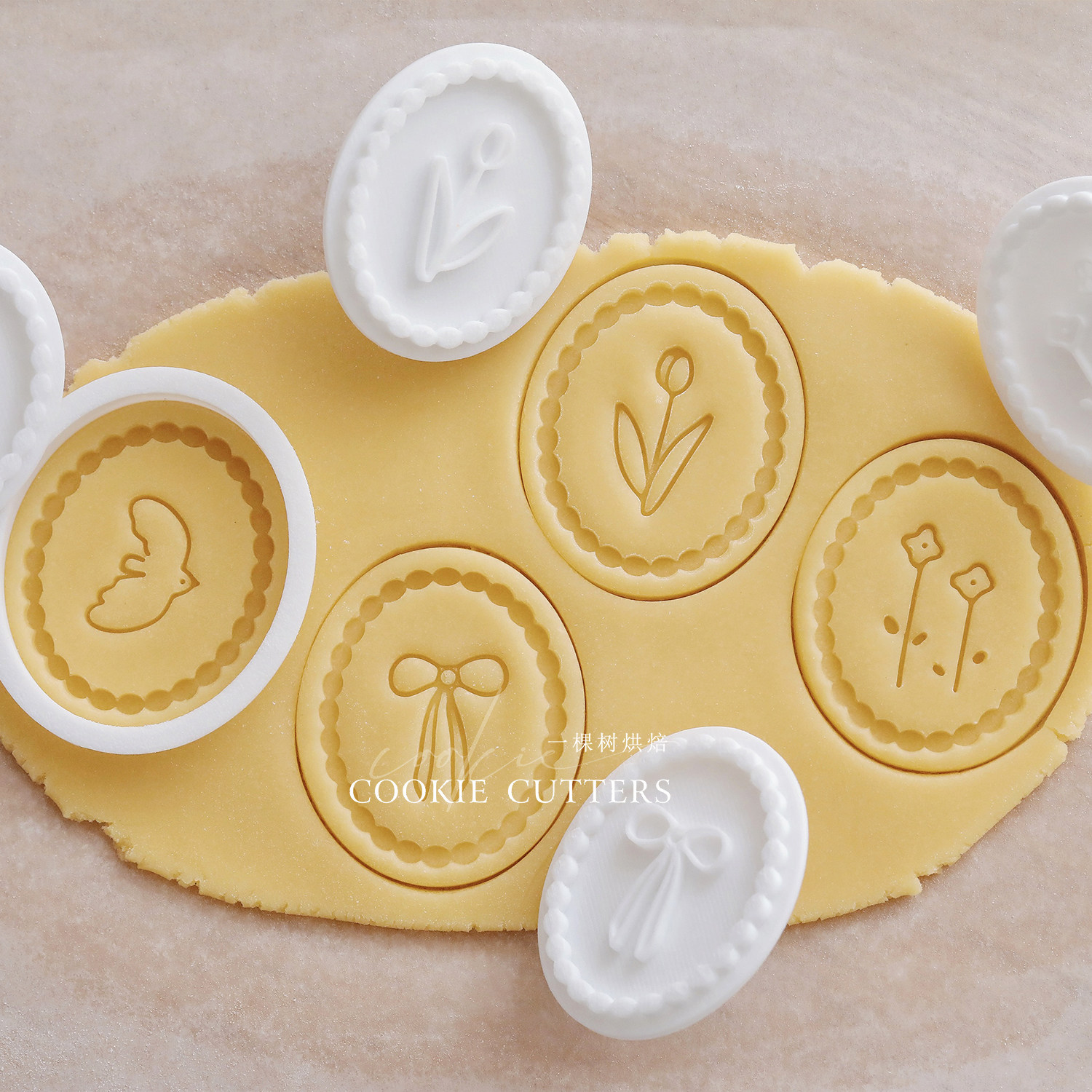欧式宫廷风复古饼干模具 郁金香飞鸟椭圆曲奇压模 田园风软陶工具