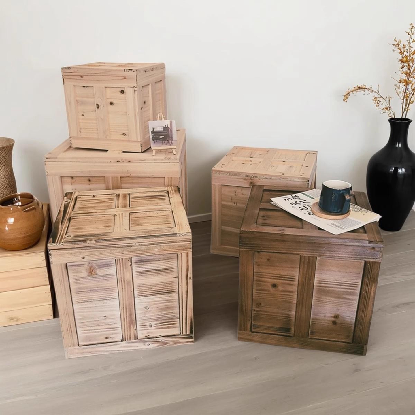 展厅做旧陈列正方形木箱道具定制