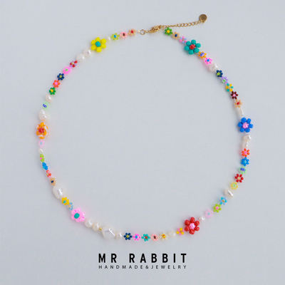 多巴胺糖果彩色米珠花朵手链项链