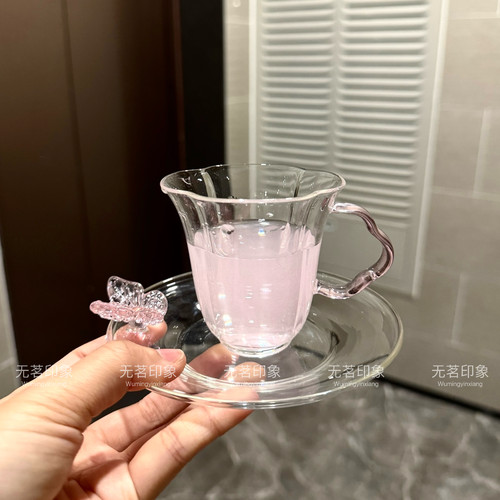 原创高档蝴蝶耐热玻璃茶杯品杯主人杯水仙杯花茶水杯品茗杯仙女杯