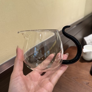 黑把福鼠玻璃公道杯玻璃公杯耐热玻璃分茶器带把茶海匀杯230ml