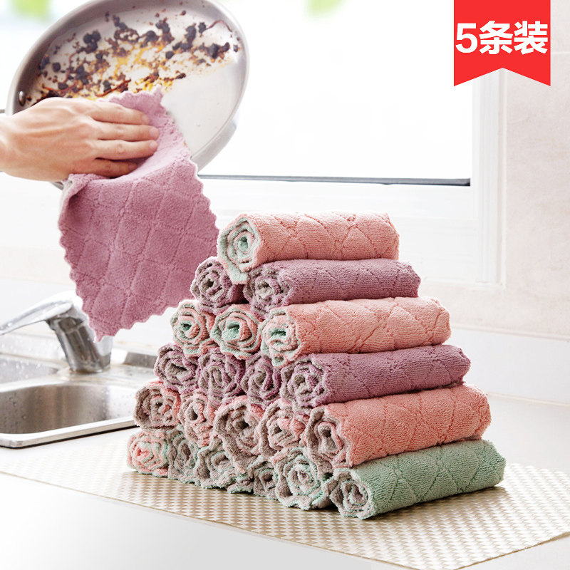 洗碗布5条装加厚不沾油清洁毛巾