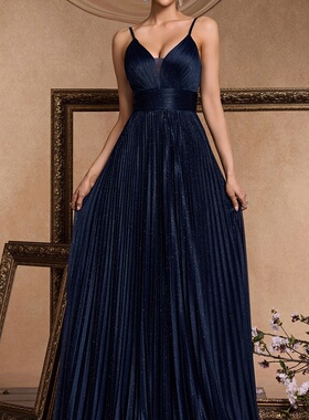 新款吊带紫色晚礼服女宴会性感露背气质修身长裙蓝色连衣裙女