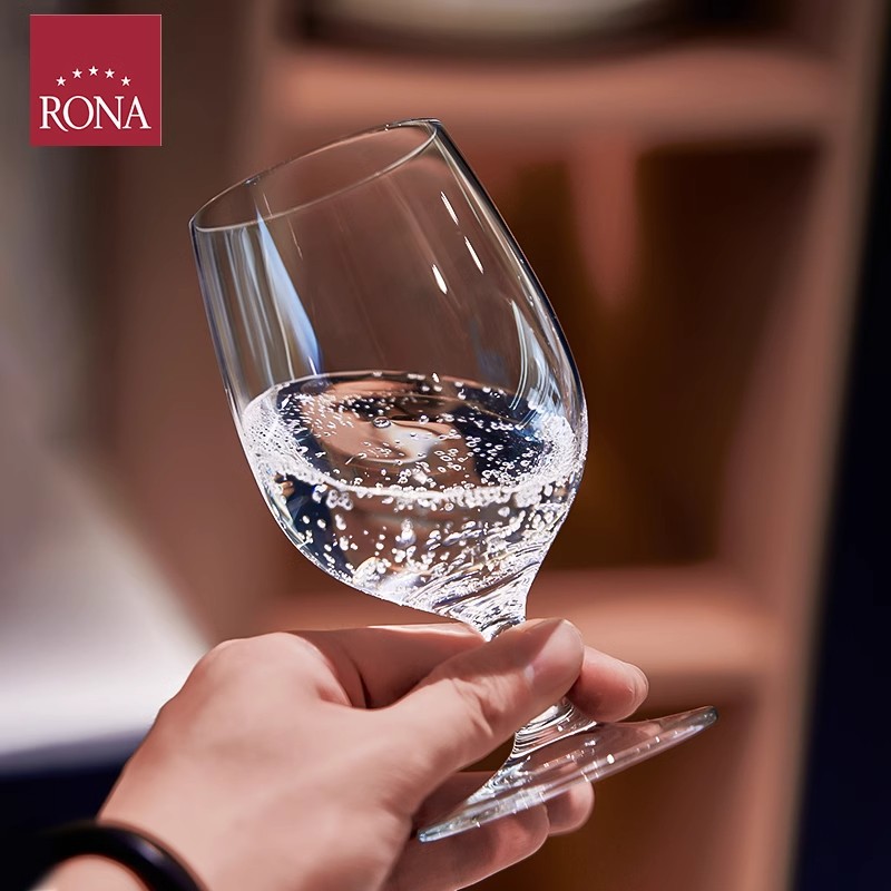 RONA洛娜进口水杯高脚家用水晶玻璃气泡水杯矿泉水杯酒店西餐厅