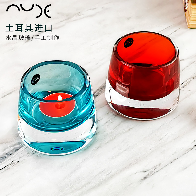 nude土耳其进口水晶玻璃红色绿色浪漫创意蜡烛台样板房装饰摆件