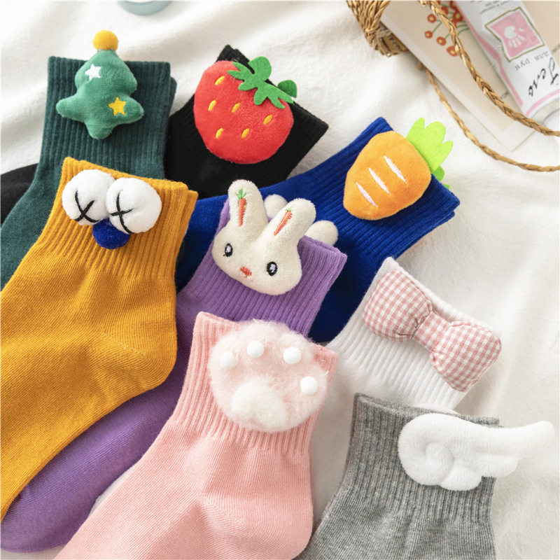 可爱袜子女夏天短袜纯棉ins潮春秋短筒卡通玩偶中筒袜女百搭日系