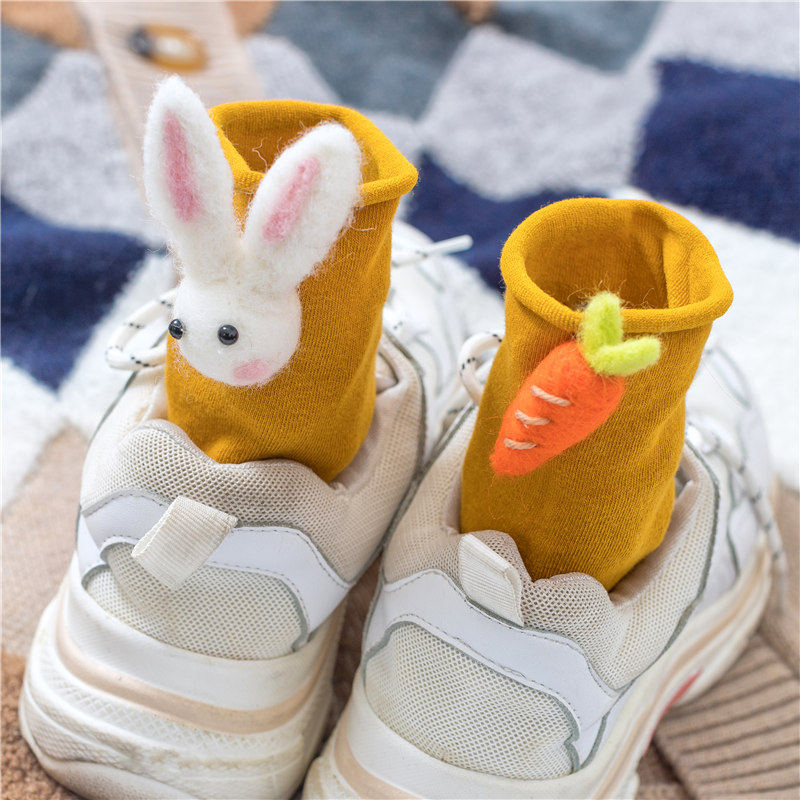 日系软妹袜子女短袜浅口韩国可爱3d立体卡通胡萝卜兔子学院风袜子