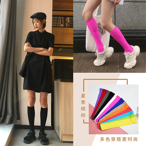 白色长袜女ins潮小腿袜夏季长筒jk袜子薄款日系天鹅绒彩色中筒袜