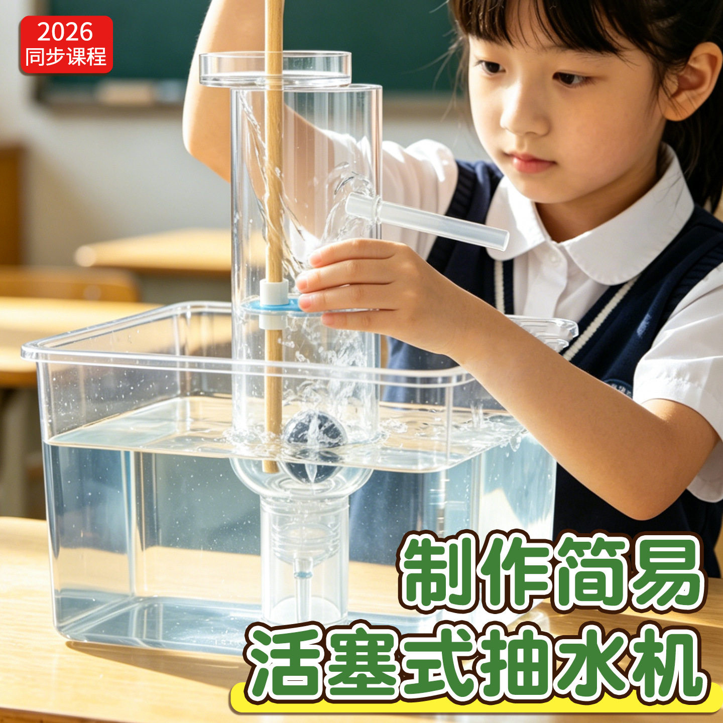 自制简易活塞式抽水机制作材料初中物理八年级小学生手工科学实验