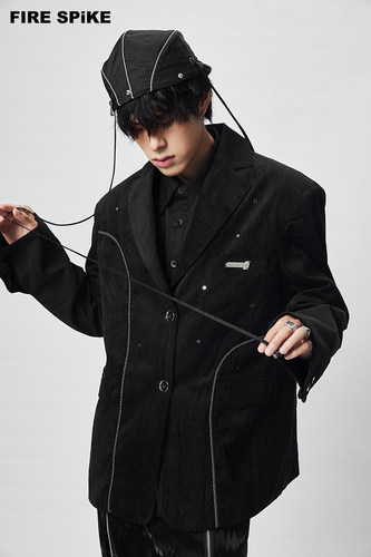 FIRESPIKE火钉丝绒不规则分割铆钉免烫休闲男女同款西装