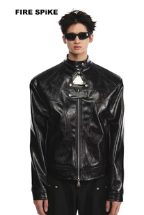 FIRE SPIKE火钉23原创解构拼接未来铁牌肌理休闲阔型垫肩男女皮衣