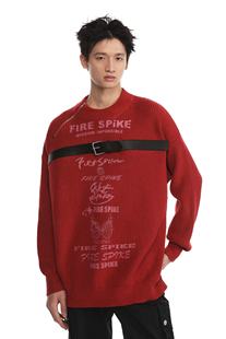 FIRE SPIKE火钉原创金属绑带字母休闲红色男女毛衣