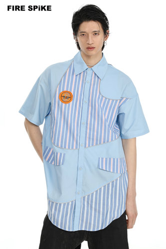 星际拼接蓝色短袖衬衫FIRESPIKE