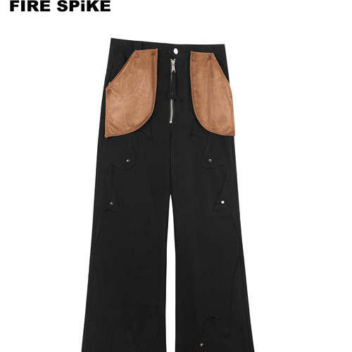 火钉异形拼接毛边休闲裤