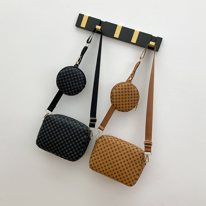 印花时尚子母单肩包韩版新款斜挎小包包潮流复古零钱小圆包相机包