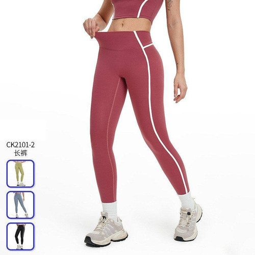 欧美速干高腰运动下装撞色立体裸感紧身裤跑步健身瑜伽服长裤九分