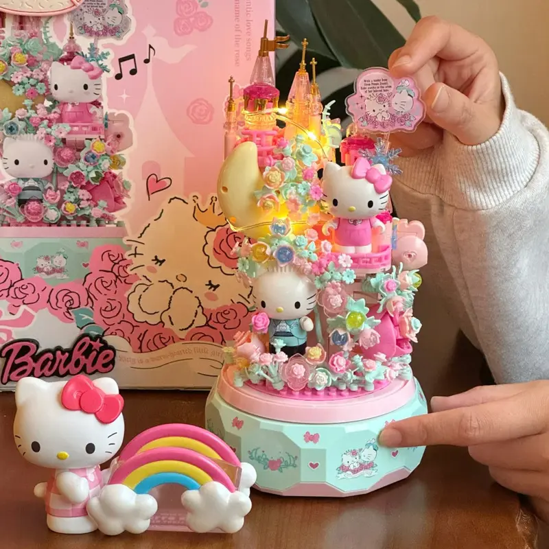 月光社Hellokitty凯蒂猫积木音乐盒女孩玩具摆件三丽鸥KT节日礼物