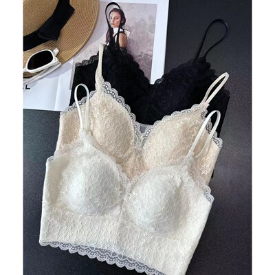 蕾丝吊带胸垫一体兔耳杯美背