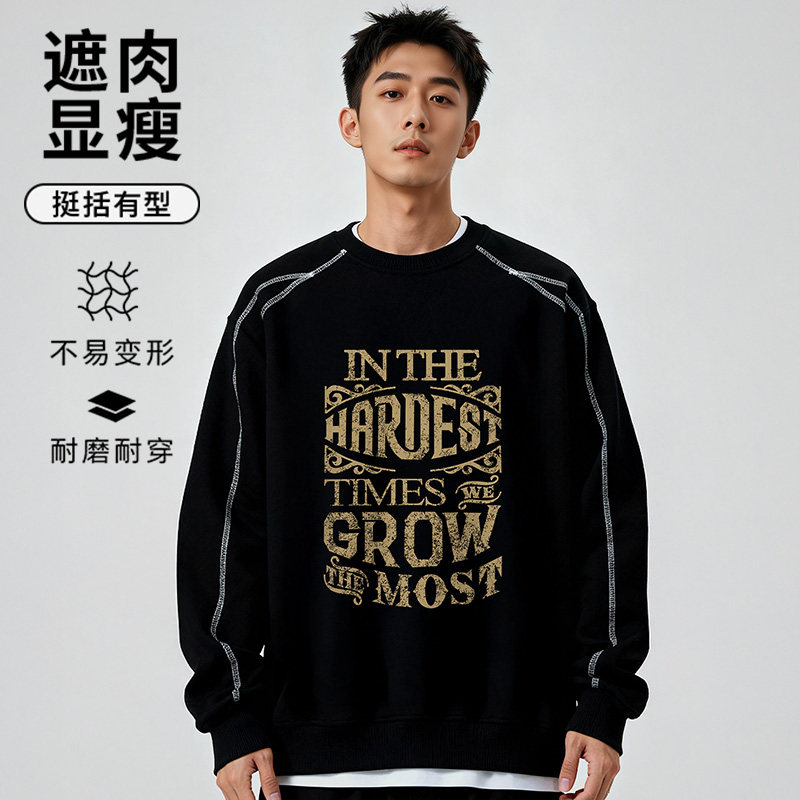 港风休闲大码圆领卫衣300斤男士胖子加肥加大春秋百搭潮牌套头衫
