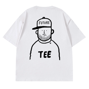 新款日系重磅美式潮牌宽松白色T恤胖子短袖加肥加大码男装半袖夏