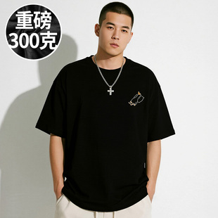 【100%纯棉】300斤大码男装美式重磅胖子短袖T恤半袖五分袖打底衫