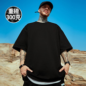 重磅复古纯色打底短袖 胖子男款 T恤大码 加肥加大半袖 男装 300克美式