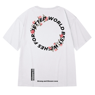 夏季纯棉美式高街短袖t恤男宽松胖子大码男装ins潮牌加肥加大半袖