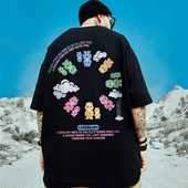 夏季 国潮oversize小熊短袖 T恤男潮欧美潮牌高街嘻哈胖子半袖 潮流