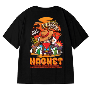 摩严美式橙色嘻哈加肥加大码半袖街头潮牌220g重磅纯棉短袖t恤男