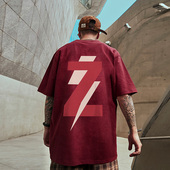 字母印花短袖 t恤街头大码 男装 300g重磅美式 红色圆领纯棉简约半袖