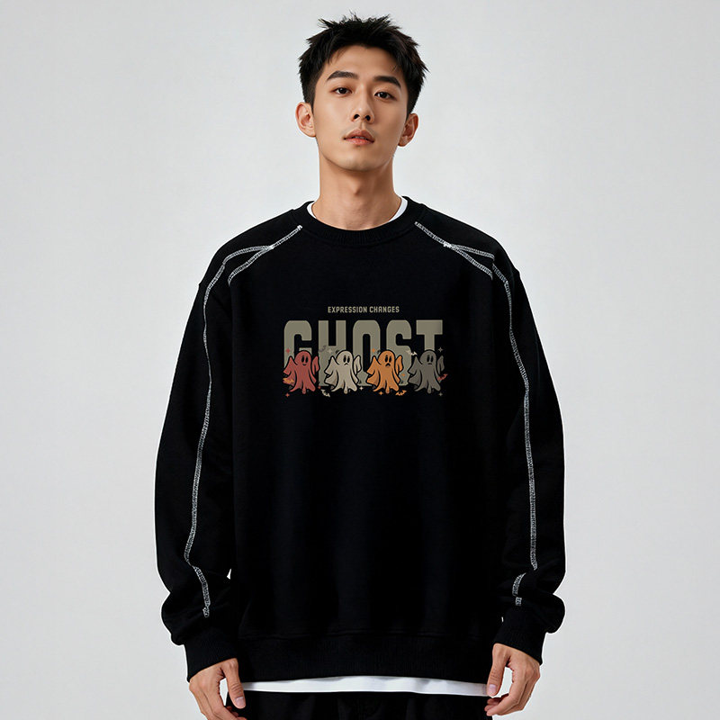 300斤大码加厚加绒卡通复古卫衣男款圆领胖子加肥加大秋冬款外套