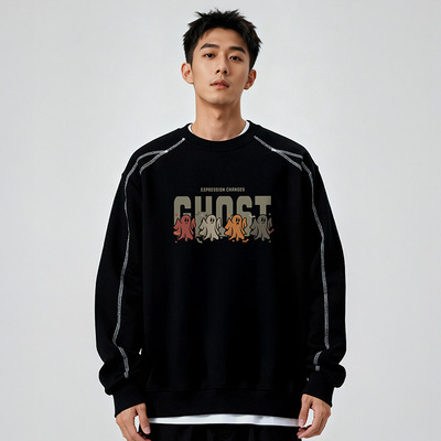 300斤大码加厚加绒卡通复古卫衣男款圆领胖子加肥加大秋冬款外套