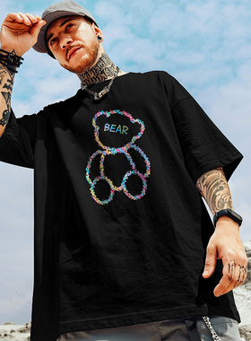 小熊短袖t恤男夏季潮牌情侣装衣服潮流学生宽松半袖大码纯棉体恤