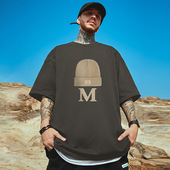 设计感胖子半袖 大码 体恤 潮牌ins新款 宽松毛线帽M短袖 t恤男款 夏季