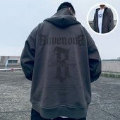 连帽加绒拉链开衫 oversize秋冬季 宽松加肥加大码 胖子卫衣男潮外套