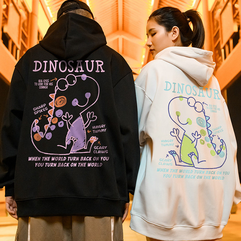 国潮连帽大码加绒卫衣男连帽衫潮外套卡通小众不一样的情侣装秋冬