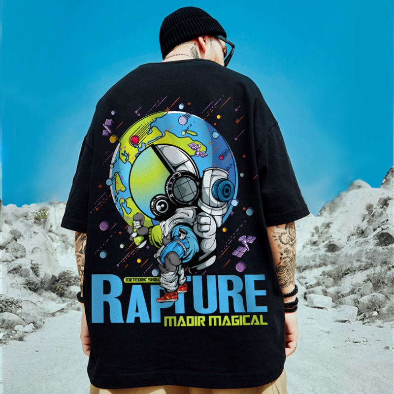 欧美潮牌胖子国潮宇航员短袖