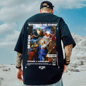 夏季 oversize美式 国潮嘻哈宽松油画短袖 T恤半袖 潮牌胖子男装 大码