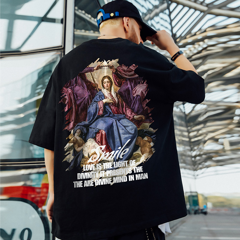 oversize欧美潮牌超火胖子男装大码国潮嘻哈宽松短袖T恤潮流半袖