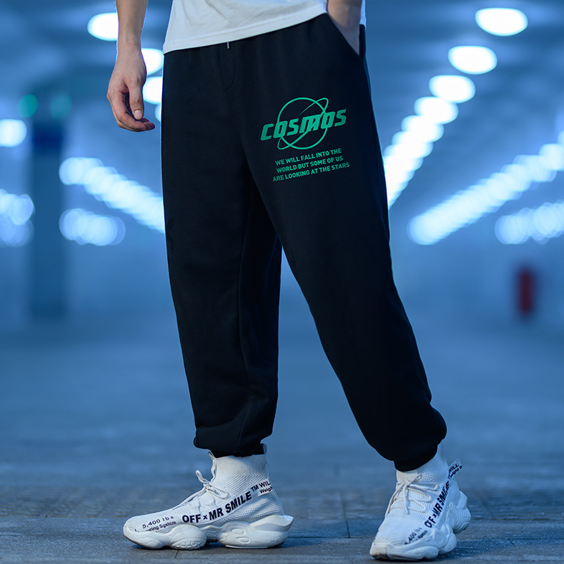 纯棉卫裤男秋冬季宽松加绒薄款束脚篮球休闲长裤加肥加大码运动裤