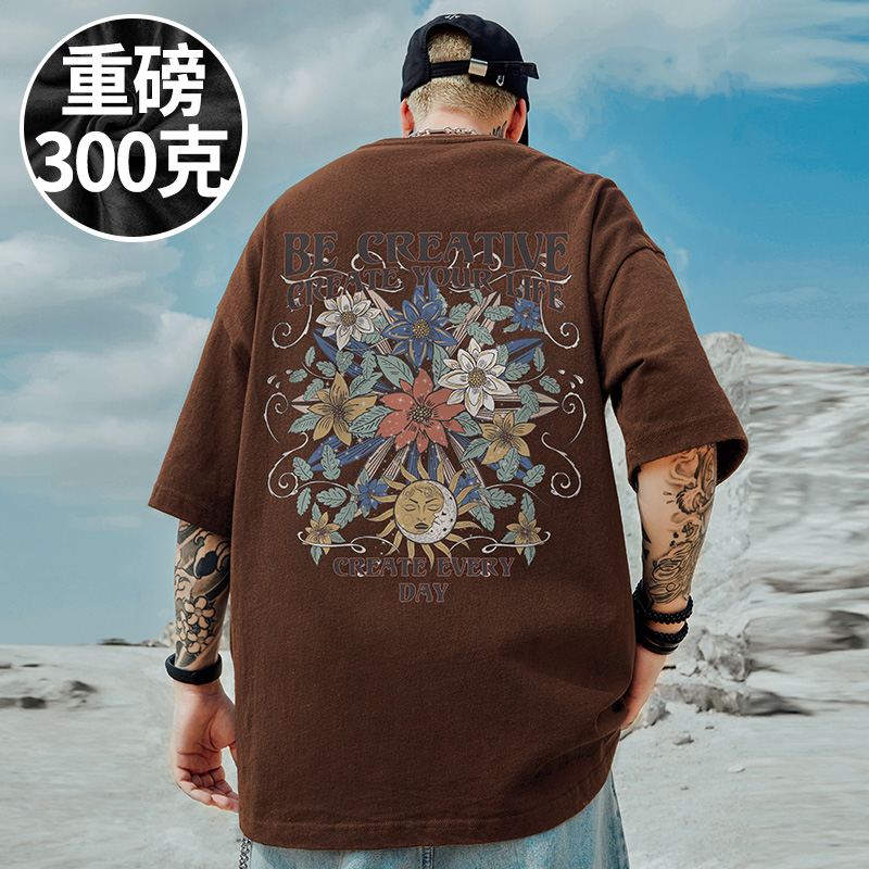 100%纯棉港风潮牌宽松美式复古T恤短袖加肥加大码男装胖子半袖夏